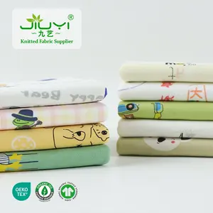 环保柔软定制图案卡通印花儿童95% c 5% sp棉氨纶拉丝针织面料童装床上用品