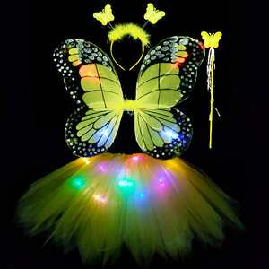 Conjunto de Alas de <span class=keywords><strong>Mariposa</strong></span> Brillantes para Niñas con Luz, Vestido de <span class=keywords><strong>Mariposa</strong></span>, Diadema, Varita, Disfraz de Fiesta de Halloween, Accesorios de Hada, Navidad - Product Image 4