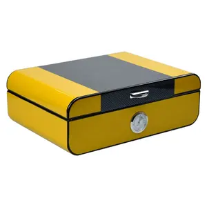 Lusso raching fibra di carbonio nuovo design legno di cedro spagnolo moderno dispositivo di raffreddamento humidorea humidor sigaro giallo