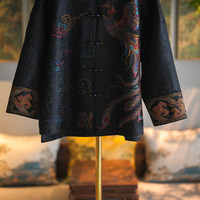 Veste ajustée noire en soie Xiangyun pour femme, broderie Phénix richement travaillée, col montant, simple boutonnage, modèle 5540