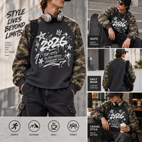T-shirt à manches longues raglan en maille gaufrée pour homme, motif camouflage, style streetwear, personnalisable OEM, marque privée, fournisseur de mode décontractée