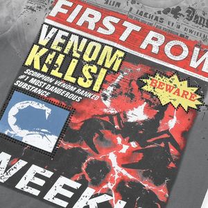 Camiseta de manga corta vintage lavada con pedrería termoadhesiva, estilo 'Vibe', con estampado 'Breaking News Venom Kills' y corte cropped FIRST ROW - Product Image 2