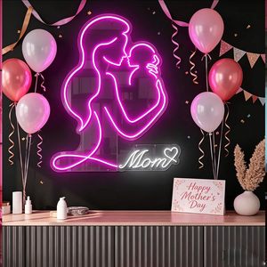 En stock, enseigne au néon pour la fête des mères, LED 20 pouces, maman et bébé, joyeuse fête des mères, enseignes au néon pour décoration murale, cadeau, enseignes au néon personnalisées - Product Image 1