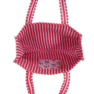 Bohemian <b>Quilted</b> Design Cotton Tote Bag with Embroidery Open Top Eco-Friendly Handmade-All Seasons for Red White - Product Image 4