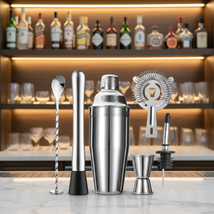 Set da 6 Pezzi per Cocktail, Kit Shaker in Acciaio Inox, Set per Preparazione Cocktail con Colino per Ghiaccio - Product Image 1