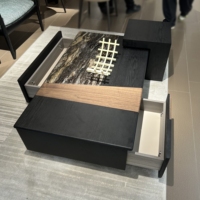 Table basse de salon de luxe minimaliste italienne L263 avec plateau en marbre naturel et finition en bois noir, fabriquée en Chine