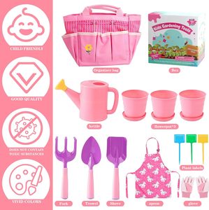 Pink Kids <strong>Gardening</strong> Tools Set Toy Kit with Rake, Shovel, Trowel, Watering Can, <strong>Gloves</strong>, Handbag, Flower Pot &amp; DIY Bookmarks - Product Image 1