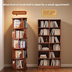 Estantería Giratoria de Bambú de 360 Grados, Mueble de Almacenamiento Móvil para Sala de Estar, Estantería de 50 cm de Diámetro - Product Image 4