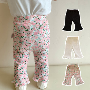 Pantalon long évasé respirant en Spandex/Coton à imprimé floral mignon pour bébés filles de 3 à 4 <span class=keywords><strong>mois</strong></span> – Idéal pour l'été et les tenues décontractées - Product Image 1