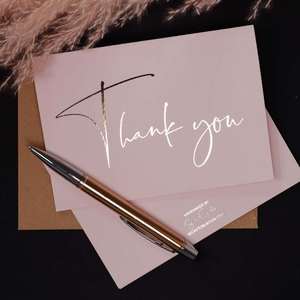 Wholesale Blush Pink Business Thank You Card Custom Logo Embossed Rose Gold Foil Hot Stamping Small Business Matt Lamination - Product Image 1