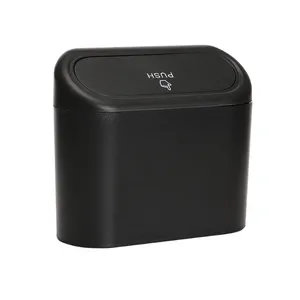 Mini Car Trash Can Bin 15.5*13.5*6.5CM ABS with Lid and Trash Bags for Front Back Seat Accessories Car Trash Can Bin Black