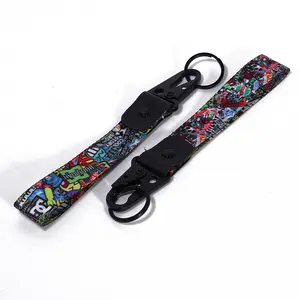 Gantungan kunci tali ponsel, aksesori kustom, gantungan kunci Lanyard anyaman warna Solid