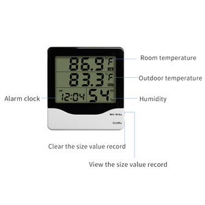 Thermomètre hygromètre numérique à grand écran LCD pour intérieur et extérieur <span class=keywords><strong>avec</strong></span> horloge, mémoire des valeurs maximales et minimales et fil externe - Product Image 2