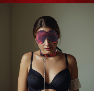Ensemble de bondage BDSM, attaches en cuir, collier, menottes, laisse avec motif d'empreintes de mains rouges - Product Image 5