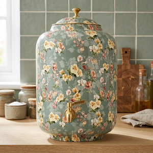Distributeur d'eau en cuivre floral avec robinet et couvercle dorés pour usage domestique - Product Image 4