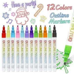 Fast Delivery 12 Colors Safety Non-toxic Diy Crafts Magic Silver Outline Marker Pen Set For Adults