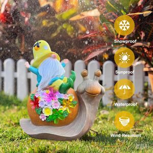 Gnome d'escargot de jardin solaire à lumière blanche chaude à DEL Corps moderne extérieur et intérieur durable en verre et résine