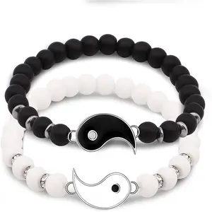 Wholesale White and Black Ying Yang Bracelets for Couples Fashion Tai Chi Bead Matching Jewelry Couples Jewelry
