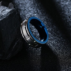 Anillos de acero de tungsteno para hombre, con cúpula, color azul, plateado pulido - Product Image 4