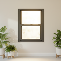 Fenêtre coulissante verticale moderne insonorisée avec moustiquaire intégrée, finition thermolaquée, pour cuisine d'appartement en immeuble de grande hauteur