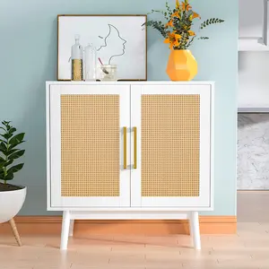 Modern Recycled pine Accent Rattan Storage Sideboard Cabinet Furniture For Living room Bedroom Hallway