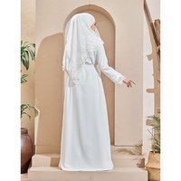 Robe musulmane blanche brodée à manches longues, vêtements islamiques doux et ouverts, vente en gros, Abaya, dentelle plissée, nouvelle collection