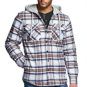 Camisa con Capucha a Cuadros para Hombre, con Bolsillos, Estilo Casual para Otoño, Cuello Camisero, Cierre de Botones, Corte Regular - Product Image 1