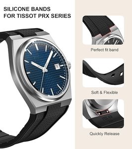 Correa de Reloj de Silicona de Liberación Rápida para Reloj <span class=keywords><strong>Tissot</strong></span> PRX de 40 mm, Correa Deportiva de Goma Suave, Transpirable e Impermeable - Product Image 2