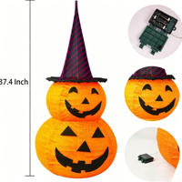 Double citrouille d'Halloween avec chapeau de sorcière, pré-éclairée, homologuée IP44, décoration extérieure en cuivre pour les fêtes