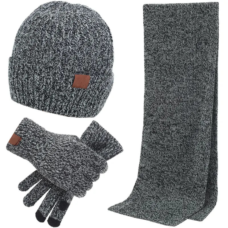Groothandel Winter Warm Knit Beanie Hat Cap En Sjaal Handschoenen Fleece Set
