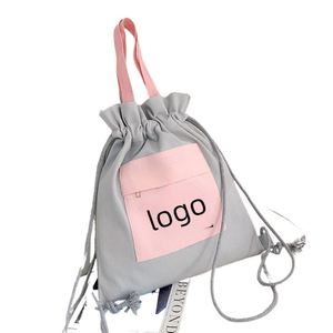 Promotion Custom Logo Drawstring Satchel Tutorial Canvas <b>School</b> Korean Style Fashion <b>Handbag</b> Shoulder Bag - Product Image 1