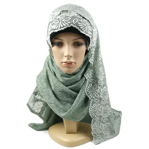 定制蕾丝围巾头巾轻质女士柔软棉质披肩包裹花卉睫毛蕾丝女孩Morocco头布围巾
