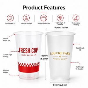 Vasos Desechables de Plástico PP para Banquetes de Boda, 12oz/16oz/20oz/24oz, 90mm de Diámetro, Impresión Personalizada con Sello Dorado, para Bebidas de Invitados de Boda - Product Image 3