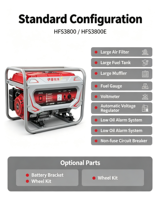 Générateur d'électricité portable à essence LDYR 3KW, 230V, pour la maison et la construction, avec câble rétractable, garantie 1 an