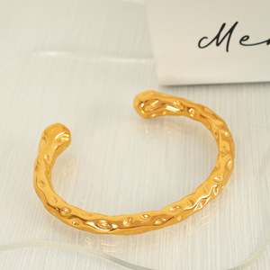 Fashion Bangle Stainless Steel Hammered Open Design Gold Silver Unisex Jewelry Gift for <b>Couples</b> - Product Image 3