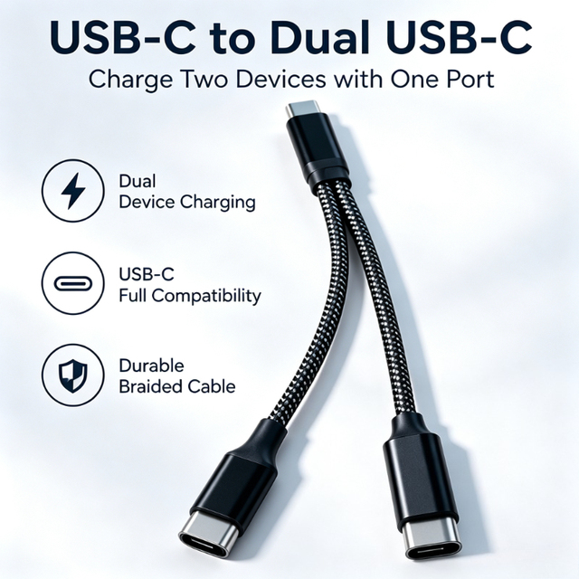 USB C to Dual USB C Cable 60W PD Fast Charging Y Splitter Braided Aluminum Alloy for Computer Laptop Phone 2 1