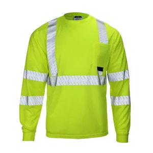 Atmungsaktive Bau uniformen Kurzes Hemd Langarm Hi Vis Reflective Road Safety T-Shirt Herren