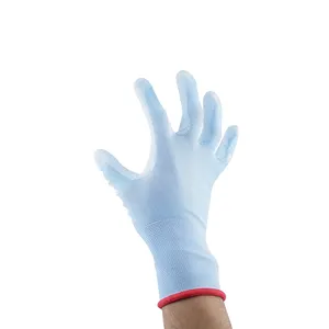 High Quality ESD Gloves Light Blue Nylon White Palm Coated PU Glove Finger