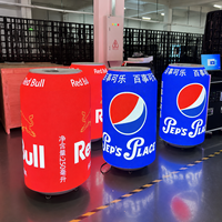 Écran LED cylindrique flexible personnalisé P2, écrans en forme de bouteille de boisson avec support publicitaire numérique pour supermarché
