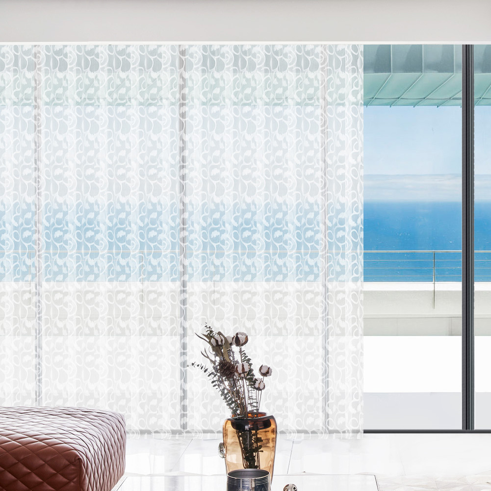 White Floral Jacquard Light Piercing Rod Window Netting for Home Cutout Plant Pattern White Rod Pocket Window Netting