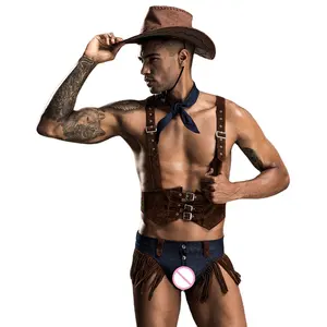 Sexy cow boy costume man easy roleplay lingerie for Halloween party men