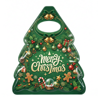 Sac de Noël festif personnalisé sans BPA, imprimé en forme de sapin, avec poignée ovale et fermeture trois côtés