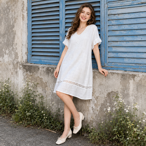 Abito chemisier lungo da donna in viscosa e rayon, con collo alto, senza maniche, vestibilità ampia, stampa floreale, tessuto intrecciato traspirante ed ecologico - Product Image 1