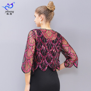 <span class=keywords><strong>Boléro</strong></span> en maille à paillettes pour <span class=keywords><strong>femme</strong></span>, 50 cm de long, 5 couleurs, cape de soirée à paillettes - Product Image 3