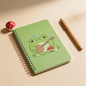 Cute Frog Playing Guitar Spiral <b>Notebook</b> Green Cover Printed Design A5 Size - Product Image 3