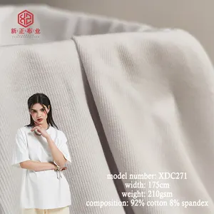 Giá Thấp Vải Miễn Phí Mẫu 1*1 Sườn 210gsm 92% Cotton 8% Spandex Sườn Vải Dệt Kim T Áo Sơ Mi Vải