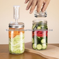 Kit de Fermentation en Verre Cylindrique à Large Ouverture (32oz, 64oz) pour Cornichons, Choucroute, Kimchi avec Valve d'Évacuation Unidirectionnelle