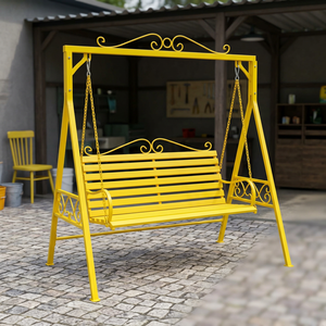 Banco Columpio Moderno para Patio Exterior con Recubrimiento en Polvo Amarillo, con Cojín No Impermeable para 3 Personas, Muebles de Jardín, 1 Año de Garantía - Product Image 1