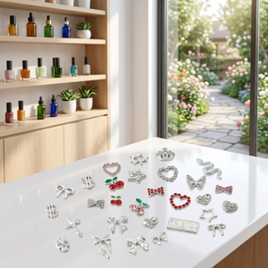 <span class=keywords><strong>Ying</strong></span> Meng OPMADM 100 Pezzi Decorazioni Unghie Argento Gemme Bulk Y2K Design Unghie 3D in Metallo Logo Personalizzato Origine Cina Cuore Croce Fiocco Stella - Product Image 4