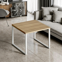 Table basse moderne carrée portable avec cadre en acier et structure à double barre, plateau en bois MFC, meubles de salon durables